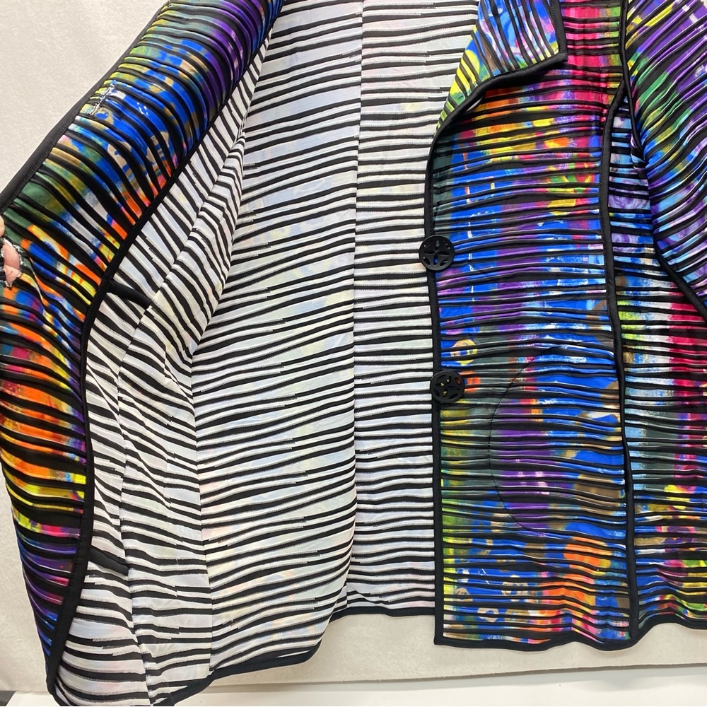 Ali Miles Womens XL 3/4 Sleeve Jacket Wearable Art Multicolor W/ Black Stripes - Picture 7 of 14